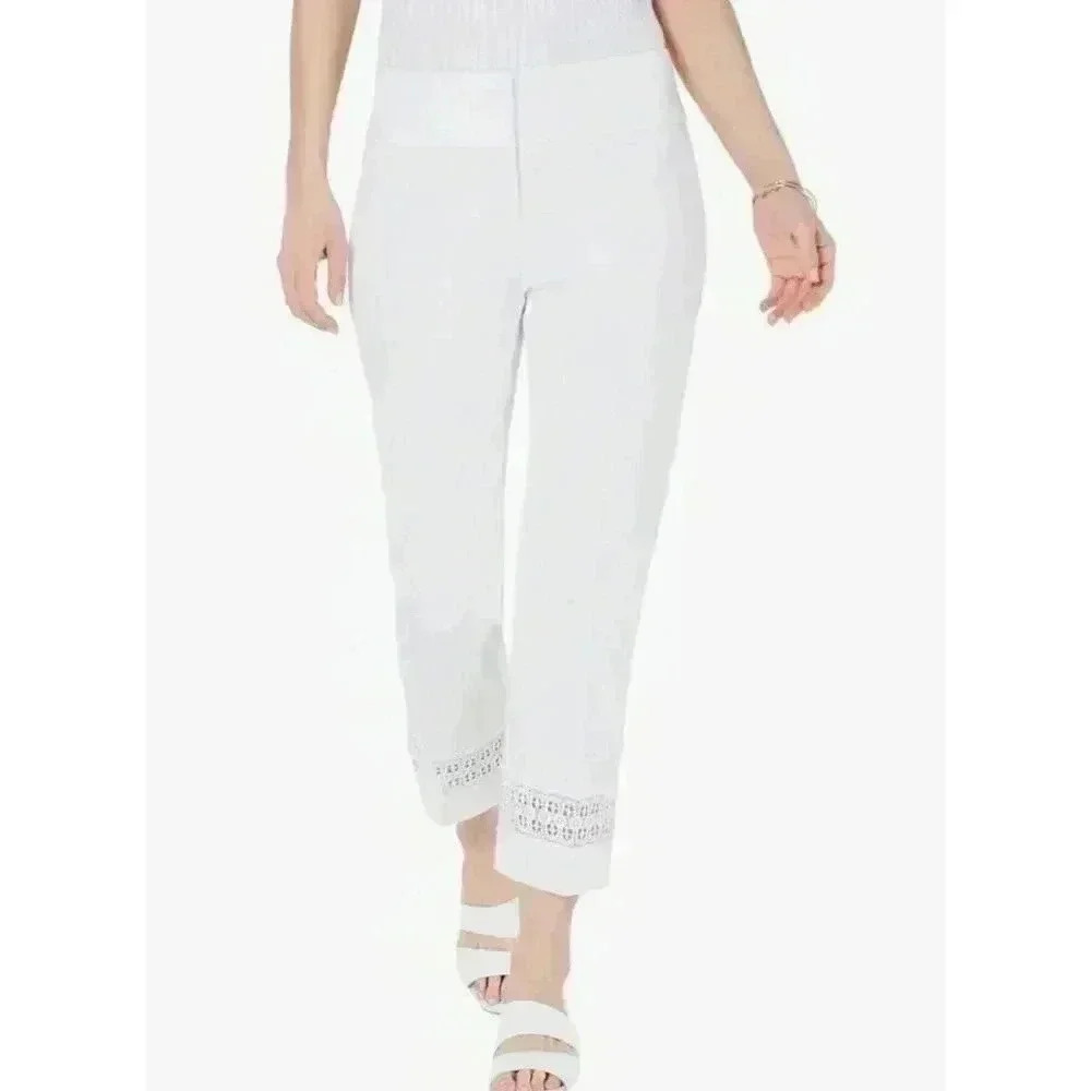 Alfani, Slim leg tummy control Eyelet Ankle Pants, White, 6